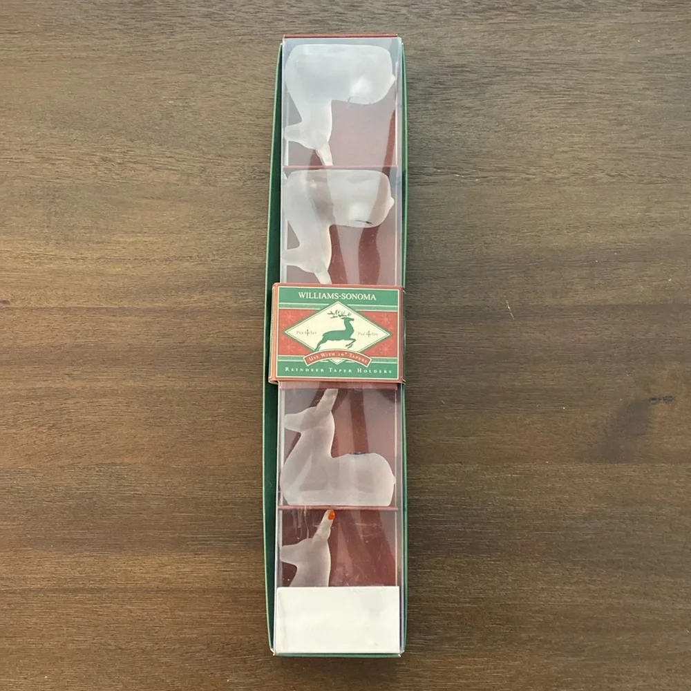 Williams-Sonoma Frosted Glass 4 Set Reindeer Tiny Taper Candleholders